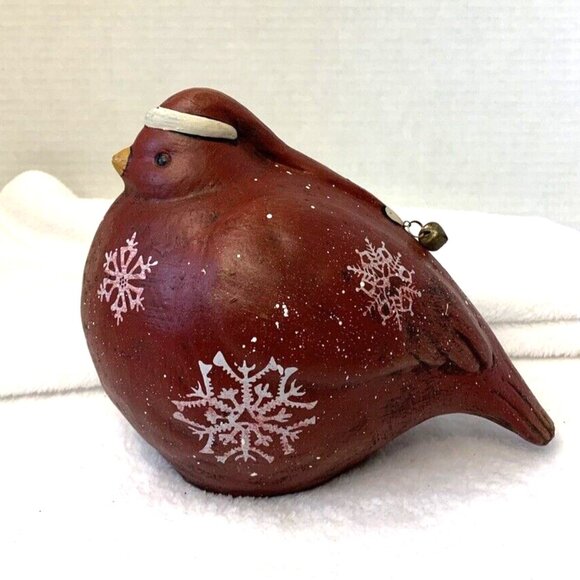 Santa Cardinal Bird Figurine Anthropomorphic W/ Santa Hat Red Ceramic 6.5" - Picture 2 of 4